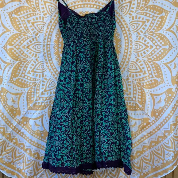 Derek Heart Eggplant and Green Spaghetti Straps Gathered detail Sundress - Small - Picture 2 of 4